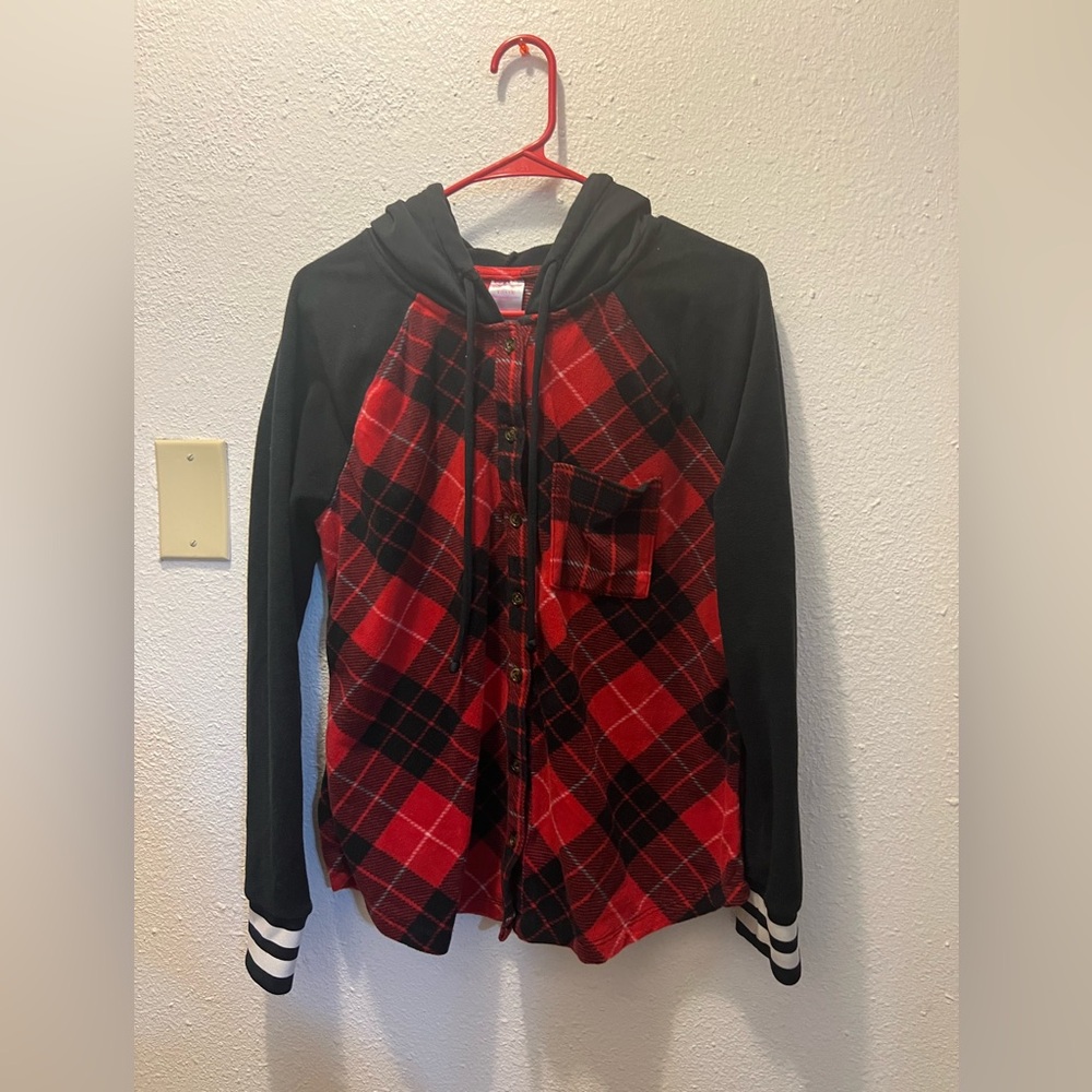 Plaid Red and Black Hoodie